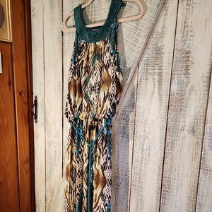 House of CB Teal, Brown and Cream Printed Maxi Dress